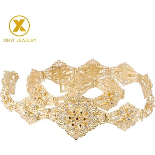 Fashionable Albanian bride waist chain womens hollowed-out flower shape structure belly chain adjustable length belt
