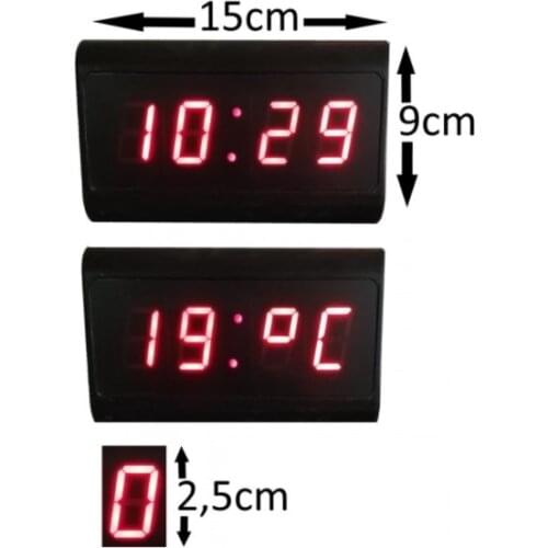 Digital Led Clock and Thermometer, Case Size: 9cm x 15cm, Displat Height: 25mm