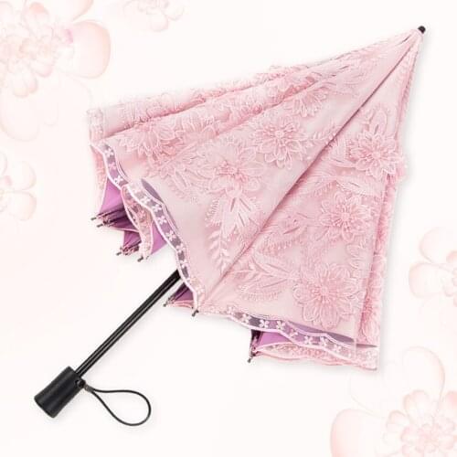 Top-grade Dual- folding Mini Umbrella Rain Women sun umbrellas for female Lace Princess Umbrella Embroidery wedding Umbrella