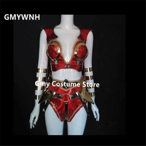 EC61 Red armor women robot costumes dj stage wears catwalk dresses sexy bikini singer bar performance clothe club show outdsfit