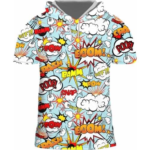 IFPD 3D BOOM Graffiti Print Funny Hooded T Shirts Hip Hop Casual Abstract Anime Short Sleeve Shirt Men Streetwear Oversize 6XL