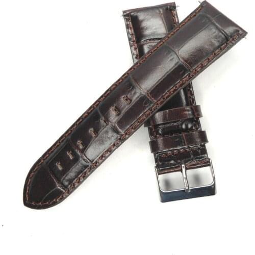 YQI Italian Alligator Calf Genuine Leather Watch Band 24mm Watch Strap Crocodile Brown Watchband with Spring Bar Belt For Hour