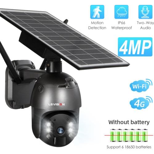 LSVISION Solar Panel WIFI Camera Outdoor 4G Sim Card 1080P HD Wireless PTZ IP Camera WIFI Street Video Surveillance CCTV Camera