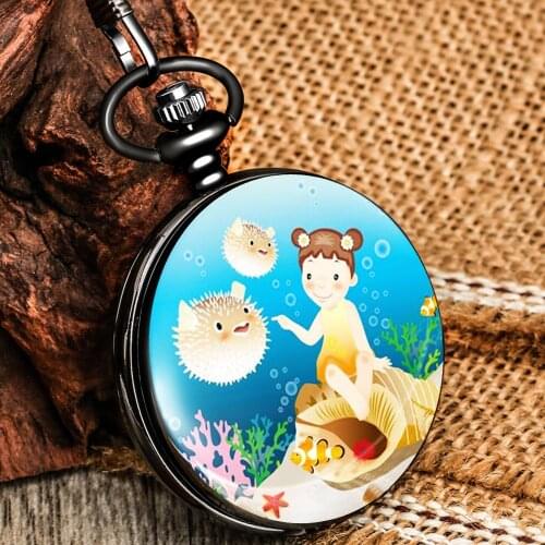 Daughter Pocket Watch Little Girl In The Underwater World Exquisite Dial Minimalist Pendant Pocket Watch Birthday Gift Girls
