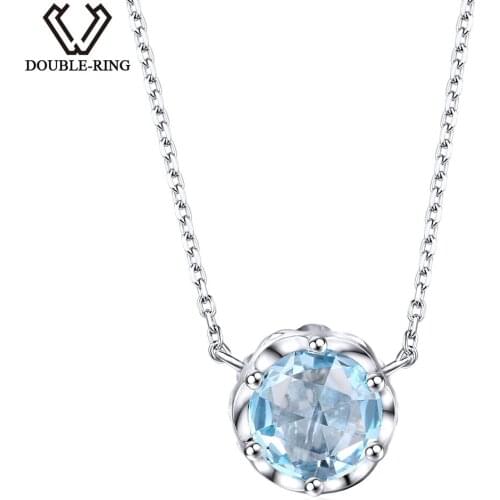 DOUBLE-R 2.07 ct Real Natural Blue Topaz Pendant Solitaire 925 Sterling Silver Romantic Anniversary fine Jewelry for Women