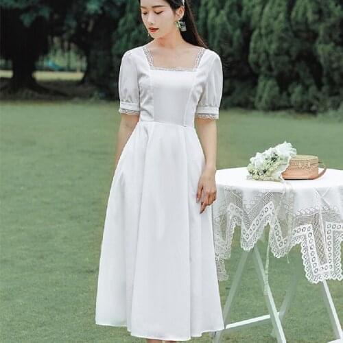 Summer 2021 Runway Vintage England Casual Vacation Party Night Dress Slim Retro Female Vestidos Women Long Elegant White Dress