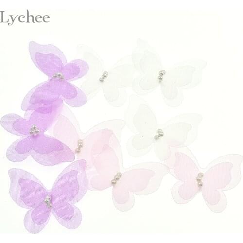 Lychee Life 20pcs Sewing Flower Pearl Powder Stereo Butterfly DIY Handmade Dress Decoration Accessories