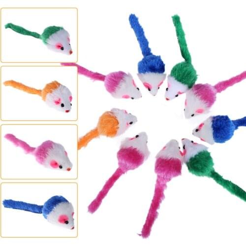 10 Pcs Pet Toys False Mouse Pet Cat Toys Mini Funny Playing Toys for Cats with Colorful Feather Plush Mini Mouse Toys