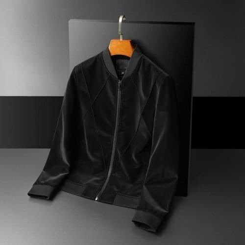 2021 spring fashion mens baseball collar jacket mens casual solid color jacket velvet leather leather jacket
