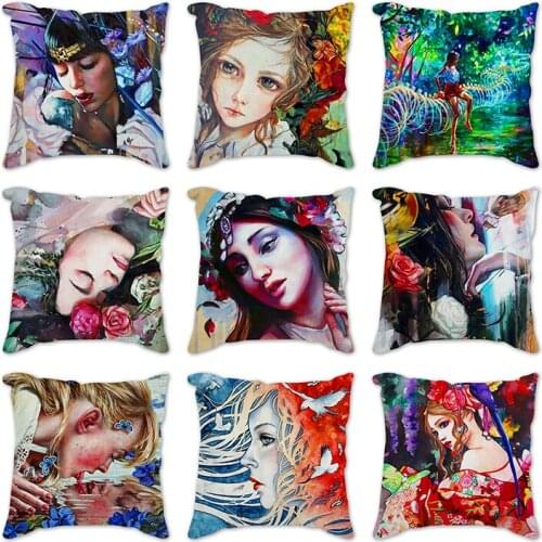 Nordic Style Girl Cushion Cover Decor Cartoon Simple Queen Pillow Case for Sofa Pillowcase Fashion Decorative Throw Pillows