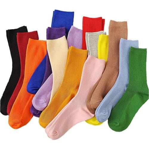 New Color Harajuku Retro Women Lady Cotton Loose Socks Winter In Tube Korean Purple Blue Yellow Pink Designer Christmas Cute
