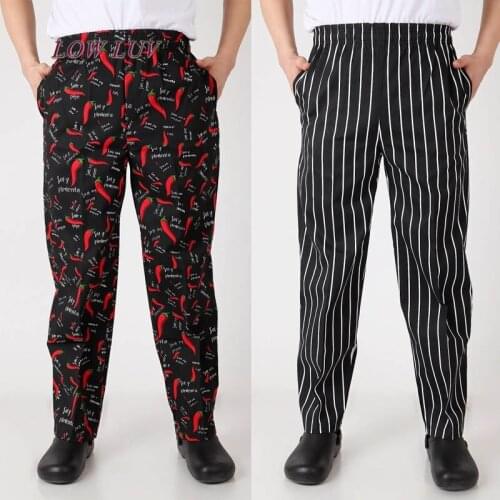 New chef service cook uniform chef de executive chef pant black white striped elastic Red Peppers restaurant uniform AL306