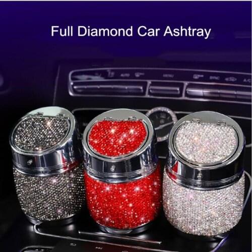New creative lid with diamonds for ladies car interior decoration Stainless alloy multi-functional car ashtray