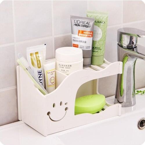 Bathroom Organizer Brief White Wood Board Cutout Carved Shelf Soap Holder DIY Combination Toothbrush Storage Rack