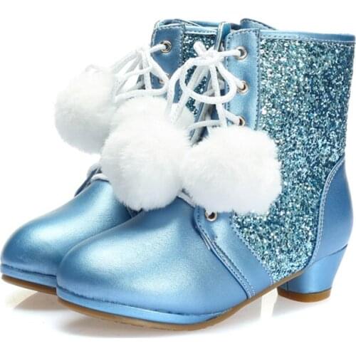 Autumn winter boots Princess Bowknot kids girls boots for Wedding Birthday Sequins snow boots warm girl boots