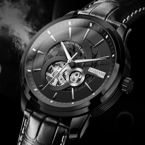 New Switzerland LOBINNI Automatic Mechanical Men Watches Sapphire Double Skeleton Waterproof Luminous Hands Male Clocks L5015-2