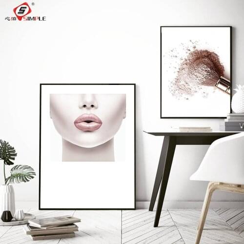 Modern Fashion Canvas Painting Sexy Pink Lips Black Lashes Blush Posters Prints Wall Art Picture Women Bedroom Nordic Home Decor
