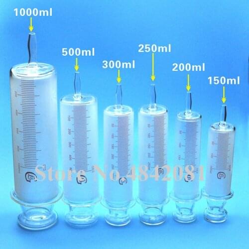 150ml/200ml/250ml/300ml/500ml/1000ml All Glass Syringes Large sausage device Glass sample extractor Glass Injector large caliber