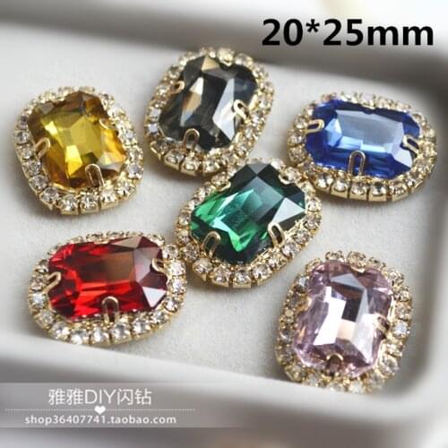 50pcs 20*25mm Brilliant sew on rhinestones with claw rectangular octagonal shape flatback Crystal buckle loose rhinestone