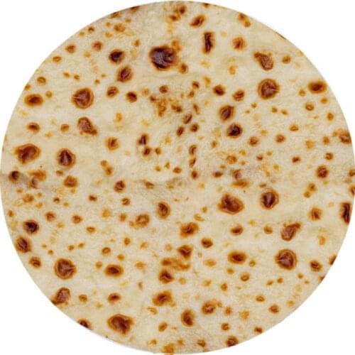 180CM Realistic Food Blanket Burrito Tortilla Blanket Creative Round Bathroom Carpet Flannel Floor Mat Quilt for Adults Children