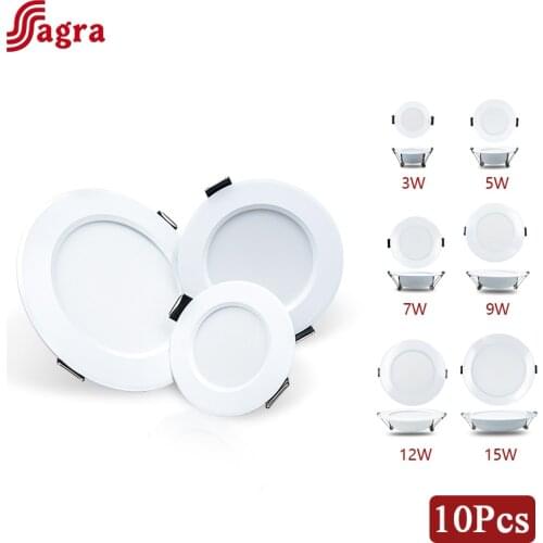 10pcs/lot LED Downlight 3W 5W 7W 9W 12W 15W Round Recessed Lamp 220V Down Light Home Decor Bedroom Kitchen Indoor Spot Lighting