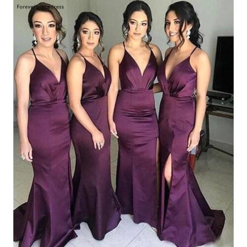 Grape Colour Spring Summer Bridesmaid Dresses Mermaid Spaghetti Straps Maid of Honor Wedding Guest Gowns Plus Size Available