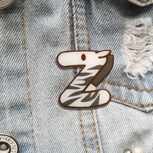 Vintage Animal Pins For Women Kids Cartoon Acrylic Zebra Brooch Cute Letter Z Jewelry Badges Hat Bag Accessories Scarf Buckle