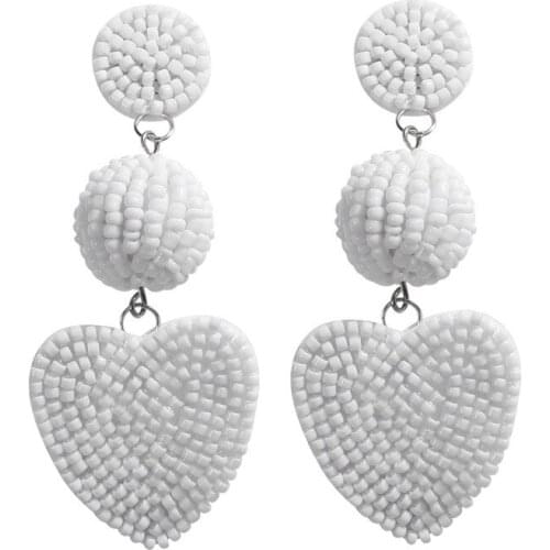 Boho Style Hand Make Love Heart Woman Seed Bead Weave Trendy Earring