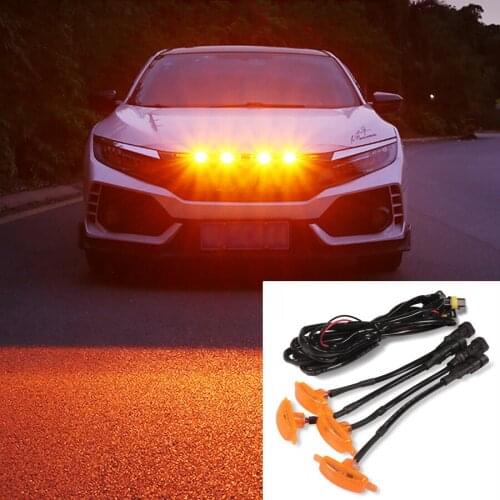 NHAUTP 1Set Amber Car Front Grille LED Daytime Running Lights Waterproof DRL DHO Universal 12V Auto Lamp