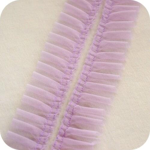 1M Pleated Mesh Lace Fabric 3D Flower Purple Green Lace Trim 5CM Embroidered Collar Ribbon Sewing Clothing Splicing Guipure SA11