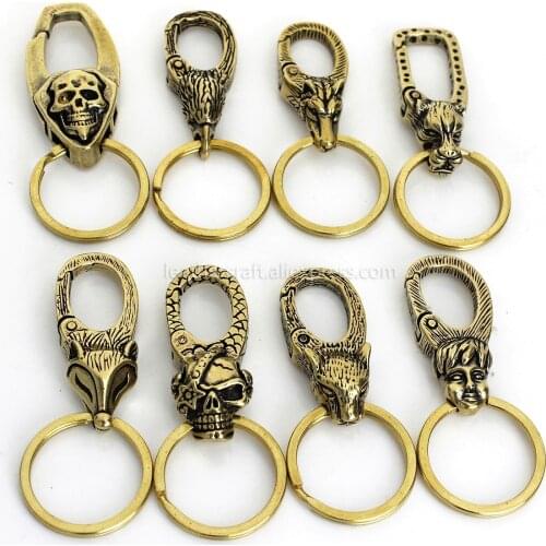 1pcs Solid Brass Belt O-ring Hook Devil Skull Dragon Hook Key Fob Clip Keychain Key Ring Wallet Chain Hook Leather Craft Decor