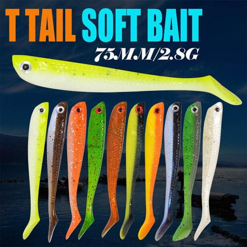 10Colors 10pcs 75mm 2.8g Wobbler Fishing Soft Lure Rainbow Shiner Bait T-Tail Bionic Silicon Artificial Fishing Accessory Tackle