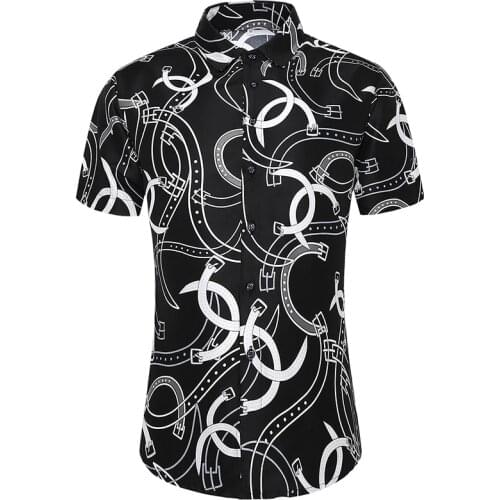 2021 Mens Short Sleeve Shirt Printed Loose casual Cotton Shirt Loose Tops Tee Shirt large Size Men Shirt M-5XL