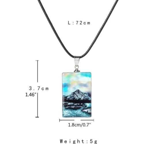 97QE Handmade Dream Aurora Snow Mountain Pendant Necklace Micro Landscape Jewelry
