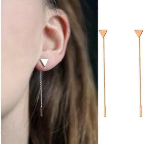 Abayabay Earring Stud Drop Earrings Tassel Chain Women Rose Gold Color Triangle Cute Girl Trendy Jewelry Brincos Aretes De Mujer