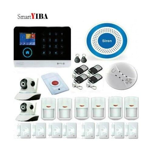 SmartYIBA wireless wifi gsm alarm system TFT display door sensor home security alarm systems Wired Siren with HD IP camera
