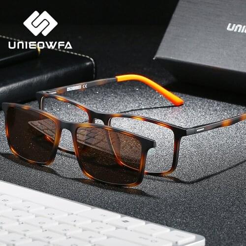 Bifocal Progressive Glasses Men Prescription Polarized Magnet Clip On Sunglasses Male Optical Myopia Eyeglasses ULTEM Leopard