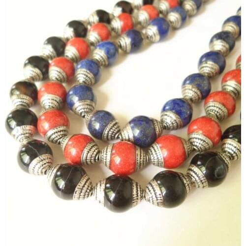 10PCS Tibetan Beads Capped Real Natural Stone Beads Agates Lapis Beads Nepal Hand Beads TSB0533