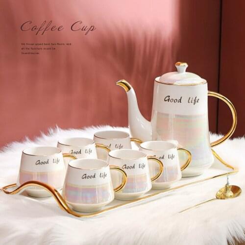 Cearmics Coffee Tea Set 1pot 6cups Nordic Phnom Penh Colorful Waterware Bar Decoration Household Kitchen Supplies Drinkware