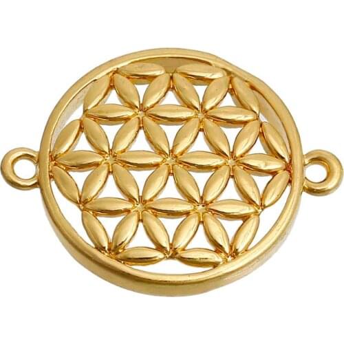 DoreenBeads Charms Copper Flower Of Life Connectors Findings Round Gold/Silver Color Hollow Carved DIY Making Braclets Jewelry