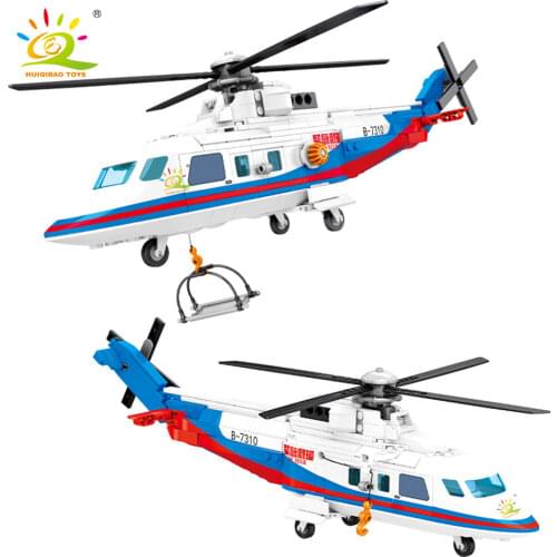 HUIQIBAO 391PCS City Police Helicopter Building Blocks For Children city airplane Figures Boat Construction Bricks Toy