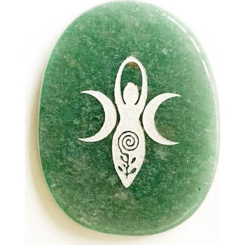 Aventurine Stone Jewelry Natural Palm Stone Goddness Pendant for Diy Necklace Spiritual Necklace Jewelry Accessories No Hole 1pc