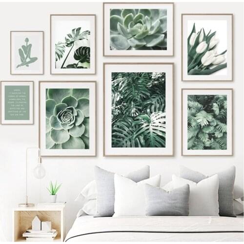Green Plant Flower Canvas Painting Wall Art Poster and Print Modern Fresh Cactus Picture for Home Decor Living Room Wall Design
