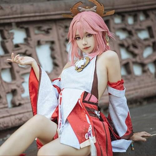 Game Genshin Impact Guuji Yae Cosplay Costume Women Sexy Dress Cute Anime Uniforms Halloween Carnival Outfit Custom Made