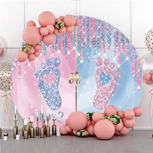 Laeacco Boy Or Girl Gender Reveal Party Round Background Shiny Polka Dots Tassel Light Bokeh Photocall Backdrops For Photography