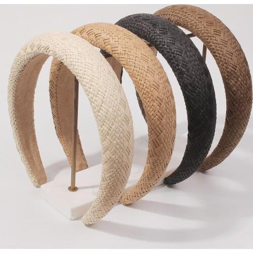 Lalynnly Simple Bohemian Summer Wide Straw Weaving HairBands Raffia Hairwear Handmade Hair Hoop Female Hair Accessories F3397