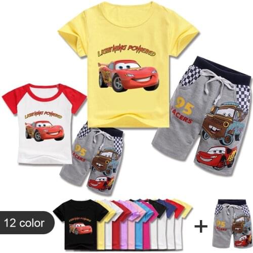 Summer Baby Boy Clothes Set Girl Cartoon Pixar Cars Lightning McQueen Short Sleeve Tshirt+Short Outfit Kid Clothes Children Suit