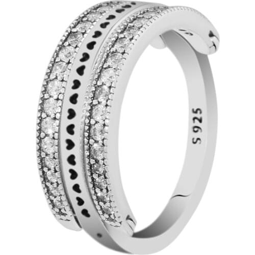Flipping Hearts Of Signature Rings with Clear CZ 100% 925 Sterling-Silver-Jewelry Free Shipping