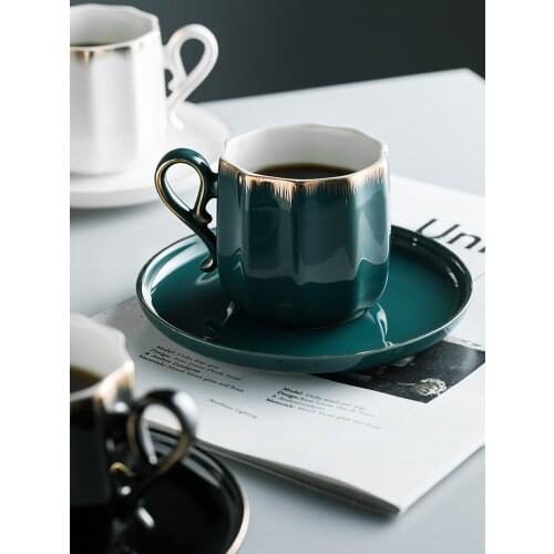 European-style Small Exquisite Espresso Cup Gold Rim Design Ceramic Coffee Mug Office Home Ceramic Tea Cup and Saucer Set