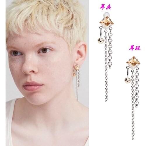 21-year-old new crystal fashion multilayer tassel simple single earrings female earrings without ear holes